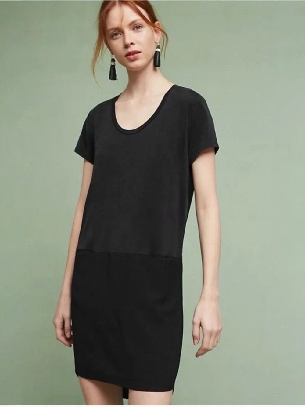 Anthropologie Dolan Left Coast Mixed Media T-Shirt Dress in Black S
